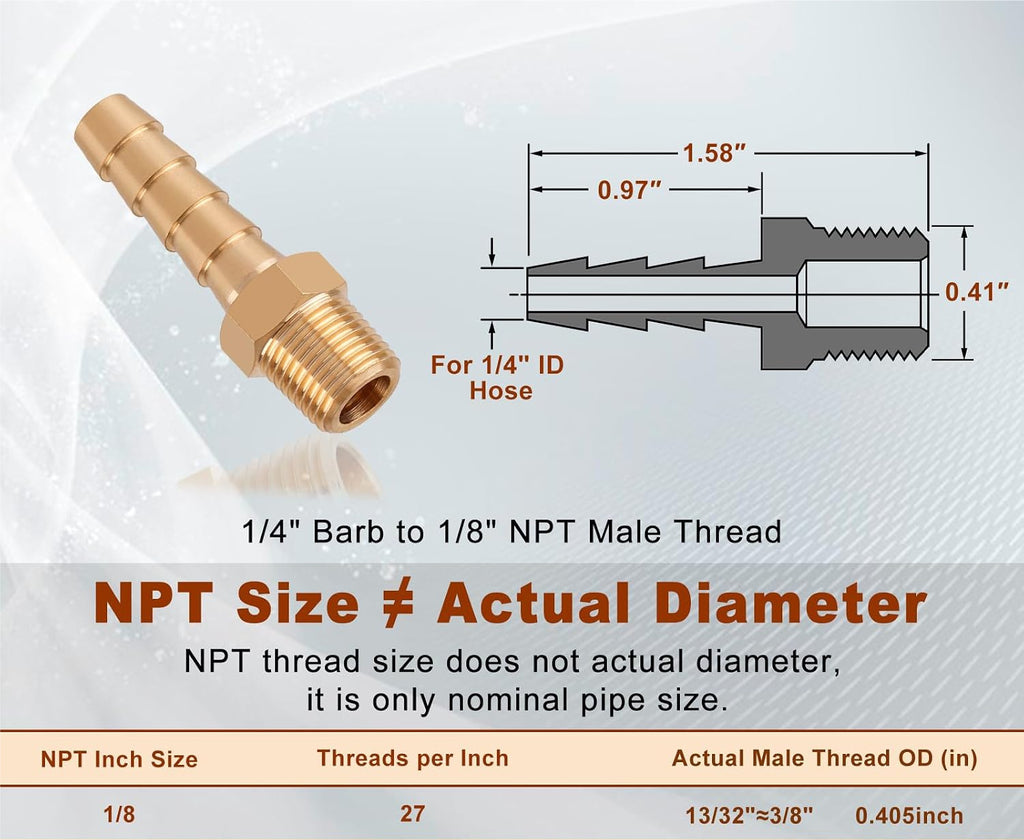 1/8" NPT Brass Hose Barb Fitting